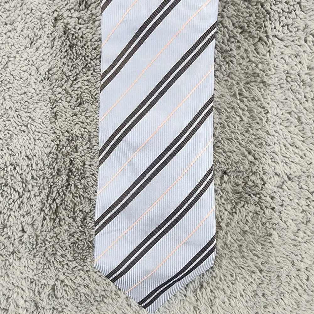 Ermenegildo Zegna Tie Mens Silk Blue‎ Brown Peach Striped Necktie Made in Italy